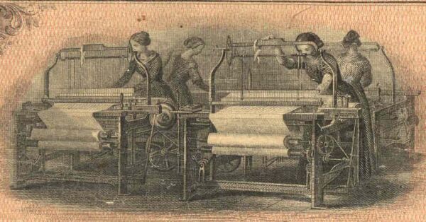 In 1859, the Bank of Athens featured women at factory looms on the $20 note.